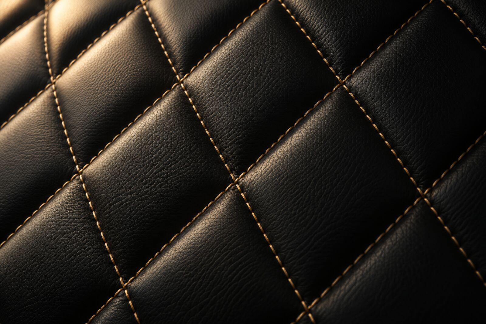 Quilted black leather with gold stitching