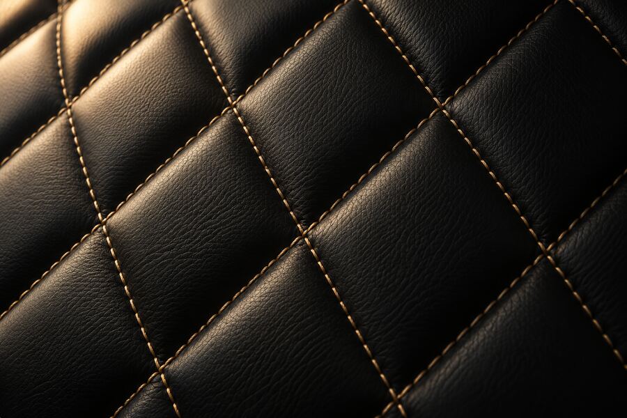 Quilted black leather with gold stitching