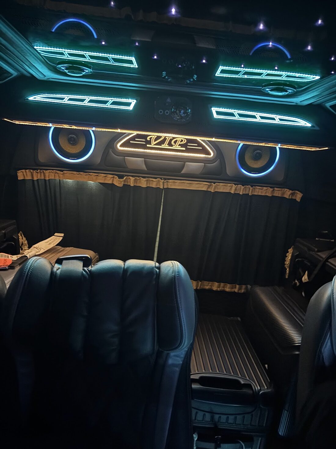 Starlight ceiling and ambient lighting inside the VIP MPV